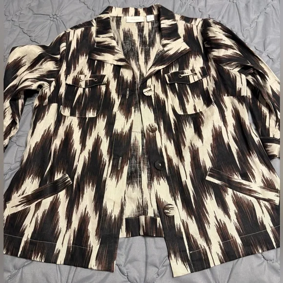 Chico's Linen Jacket and Dress Set in Brown and Cream - Picture 9 of 12